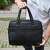 Офісна чоловіча сумка через плече 39х29х10, шкіряний портфель-месенджер для бізнесу, чорний, фото 9