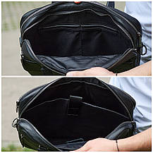 Сумка чоловіча офісна через плече 39х29х10, практичний шкіряний портфель для бізнесу, сумочка для навання, чорний, фото 3