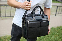 Сумка чоловіча офісна через плече 39х29х10, практичний шкіряний портфель для бізнесу, сумочка для навання, чорний, фото 4