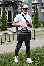 Сумка чоловіча офісна через плече 39х29х10, практичний шкіряний портфель для бізнесу, сумочка для навання, чорний, фото 5