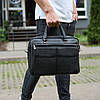 Сумка чоловіча офісна через плече 39х29х10, практичний шкіряний портфель для бізнесу, сумочка для навання, чорний, фото 6