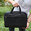 Сумка чоловіча офісна через плече 39х29х10, практичний шкіряний портфель для бізнесу, сумочка для навання, чорний, фото 8