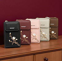 Жіноча міні клатч сумочка з квітами вишивка для телефону, маленька сумка гаманець на плече з квіточками