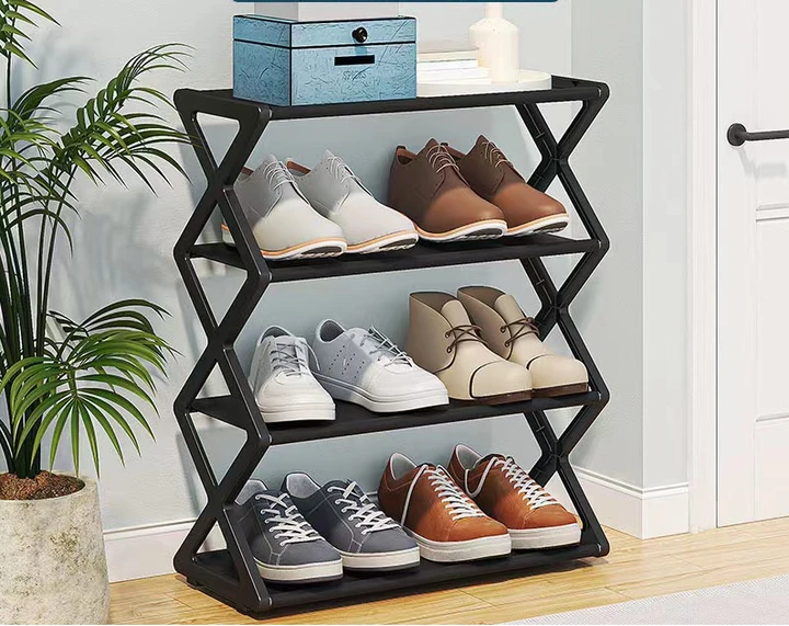 Пілочка для взуття з 4 розбірними рівнями в чорному кольорі, стильна полиця взуттєва 42х18.5х49.5 см, фото 1