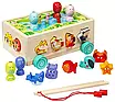 Каталка логічна тематична гра 3в1 дитині Сортер за фігурами геометрія ферма Магнітна риболовля 3 види, фото 2