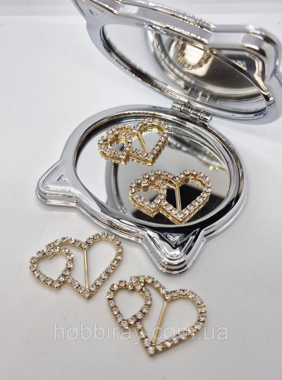 Пряжна для стрічки. 2 серця.  Золотий колір. 3,3*2,5 см. 1 шт., фото 1