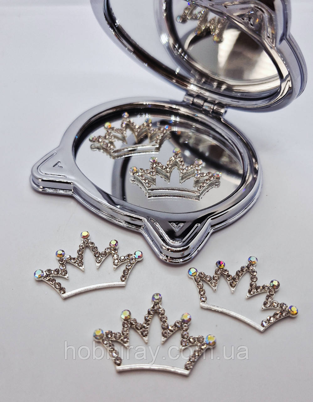 Серединка Корона, кабашон, метал.  3,3*2,4см. Колір срібний., фото 1