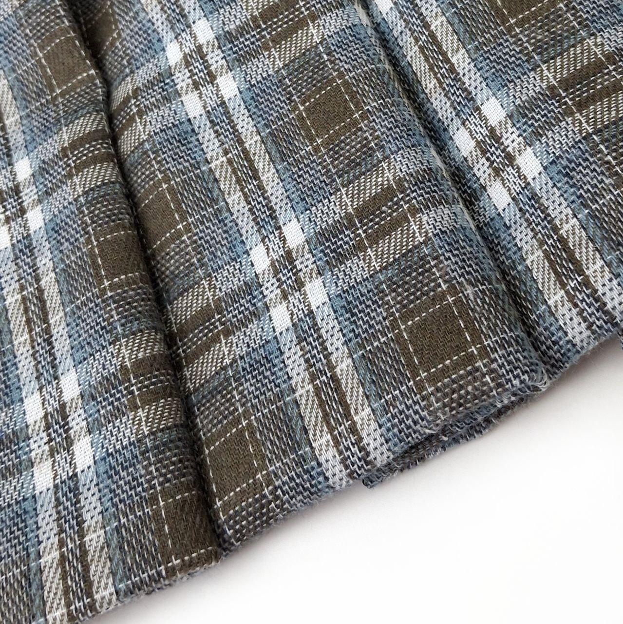 Сорочкова фланель клітинка хакі/сіро-блакитний колір, фото 1