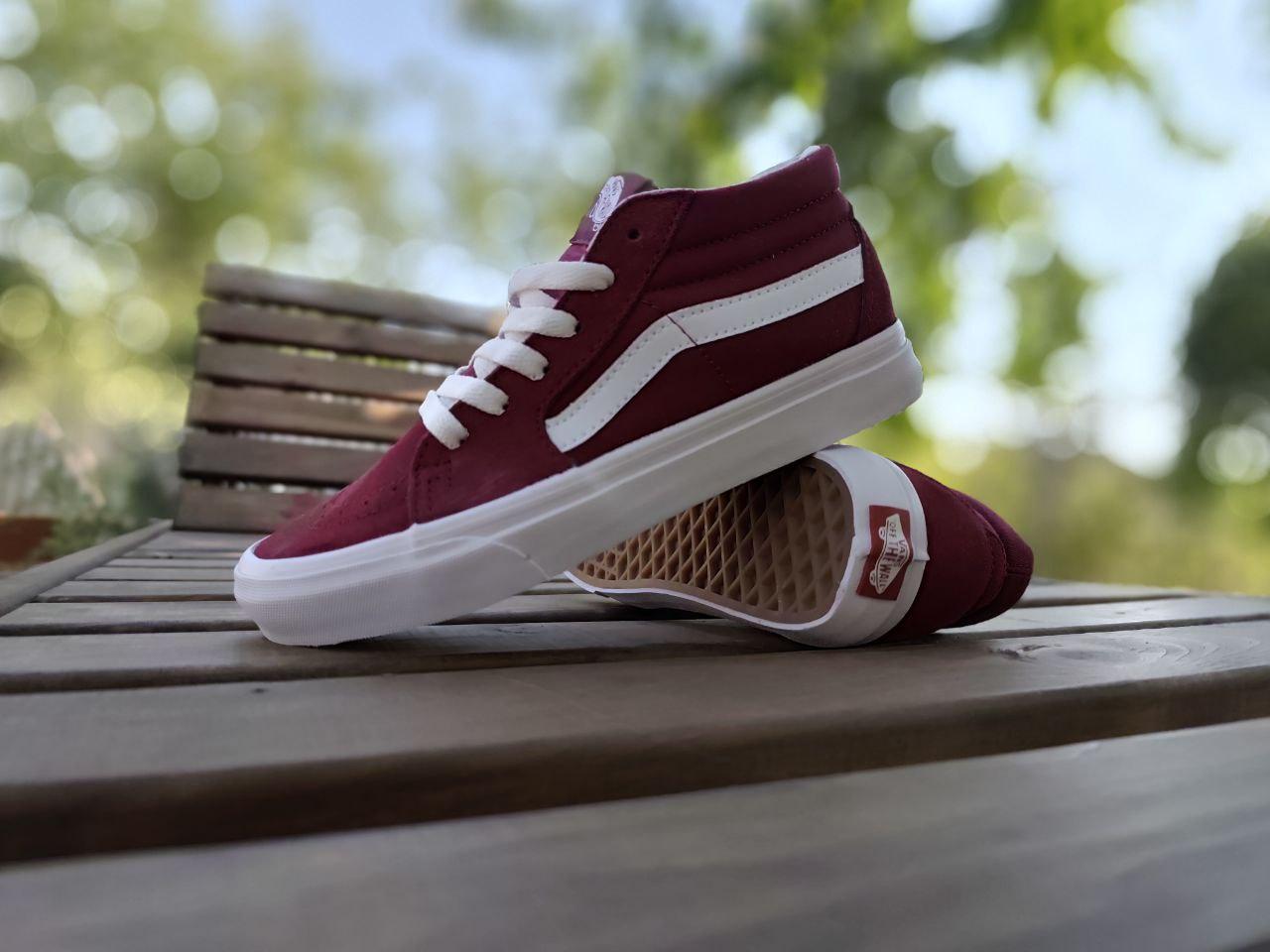 Кеди VANS Old Skool вані виСОКІ BORDO/White кросівки жіночі чоловічі унісекс демісезон