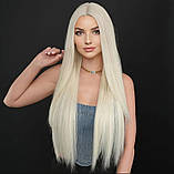 Перука блондин платиново-білий колір довга рівна густа натуральний вигляд термоволокно 80 см, фото 2