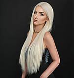 Перука блондин платиново-білий колір довга рівна густа натуральний вигляд термоволокно 80 см, фото 6