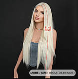 Перука блондин платиново-білий колір довга рівна густа натуральний вигляд термоволокно 80 см, фото 7