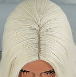 Перука блондин платиново-білий колір довга рівна густа натуральний вигляд термоволокно 80 см, фото 9