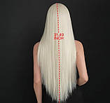 Перука блондин платиново-білий колір довга рівна густа натуральний вигляд термоволокно 80 см, фото 10