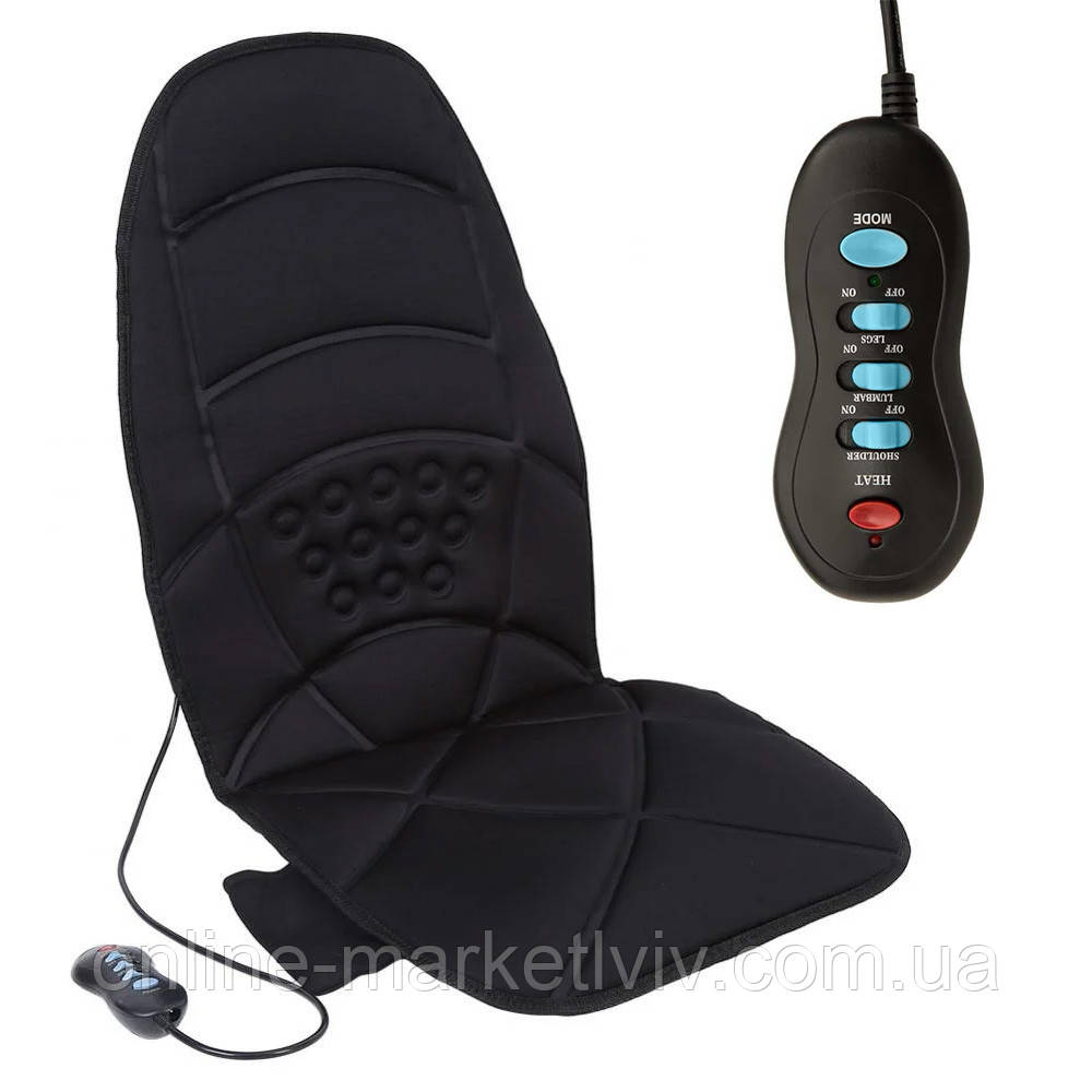 Масажна накидка на крісло з підігрівом, 8 режимів, (113х48,5 см) Massage, Чорна / Накидка вібраційна на сидіння авто, фото 1