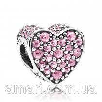 Срібний шарм Пандора Пандора "Срібне рожеве серце" 792069PCZ, фото 1