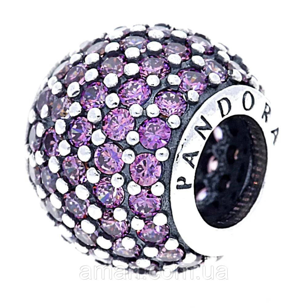 Срібний шарм Пандора "Фіолетова куля паве" 791051CFP, фото 1