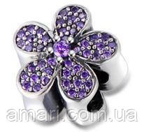 Срібний шарм Пандора "Свердна фіолетова ромашка" 791480CZ-2, фото 1