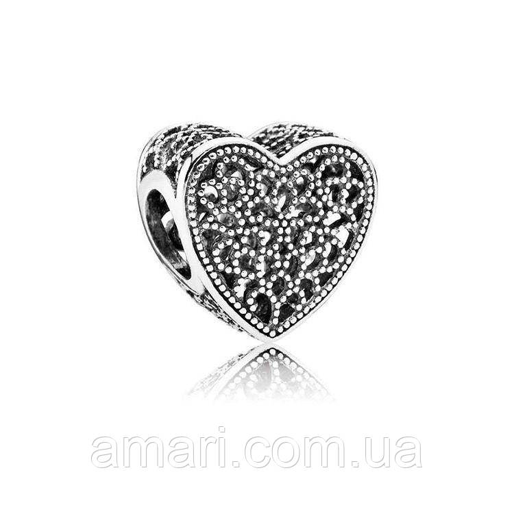 Срібний шарм Пандора "Ажурне серце" Пандора, фото 1