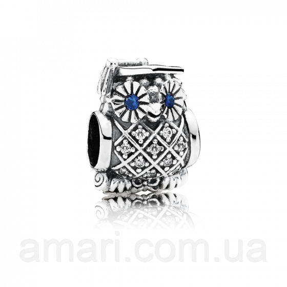 Срібний шарм Пандора "Мудра сова" 791502NSB, фото 1