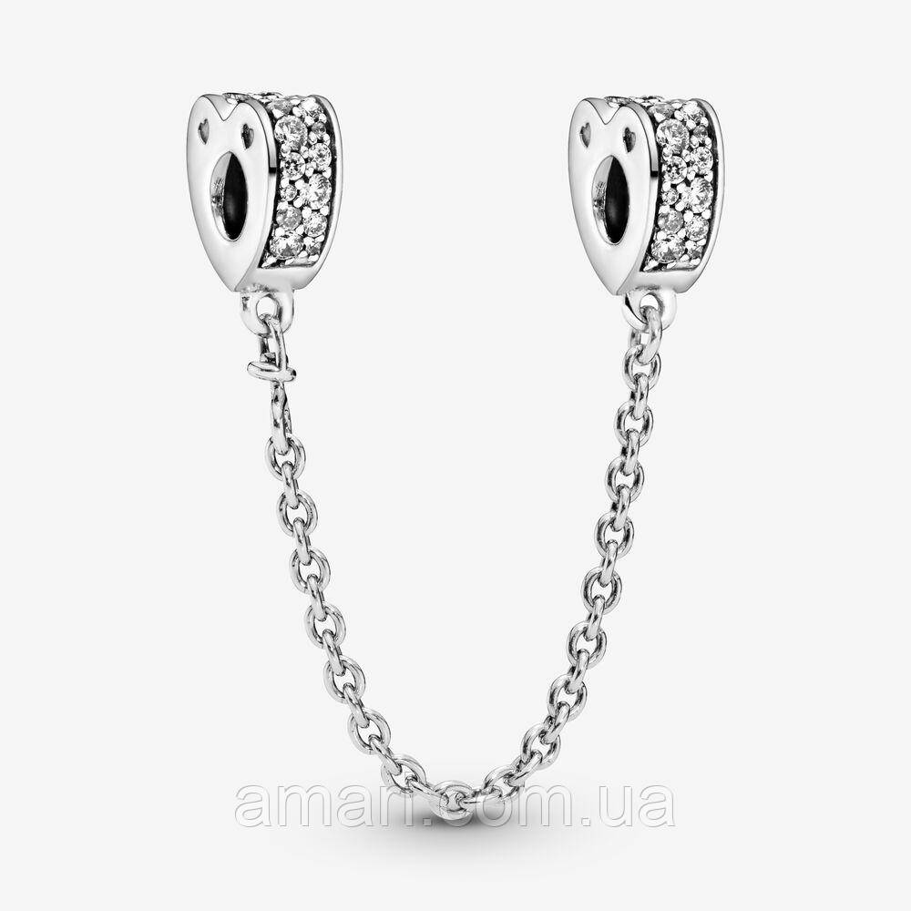 Срібний захисний ланцюжок Пандора "Серця паве" 797138CZ, фото 1