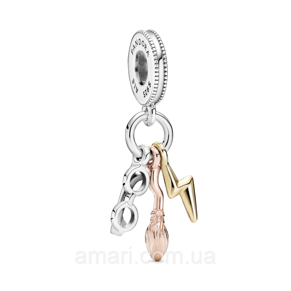 Срібний шарм Пандора " Гаррі Поттер. Окуляри, мітла "Німбус 2000" і блискавка" 799129C00, фото 1