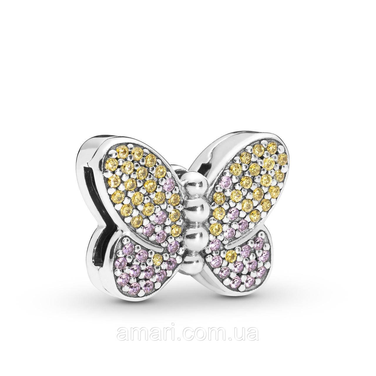 Срібний шарм Пандора «Осліпливий метелик» 797864CZM, фото 1