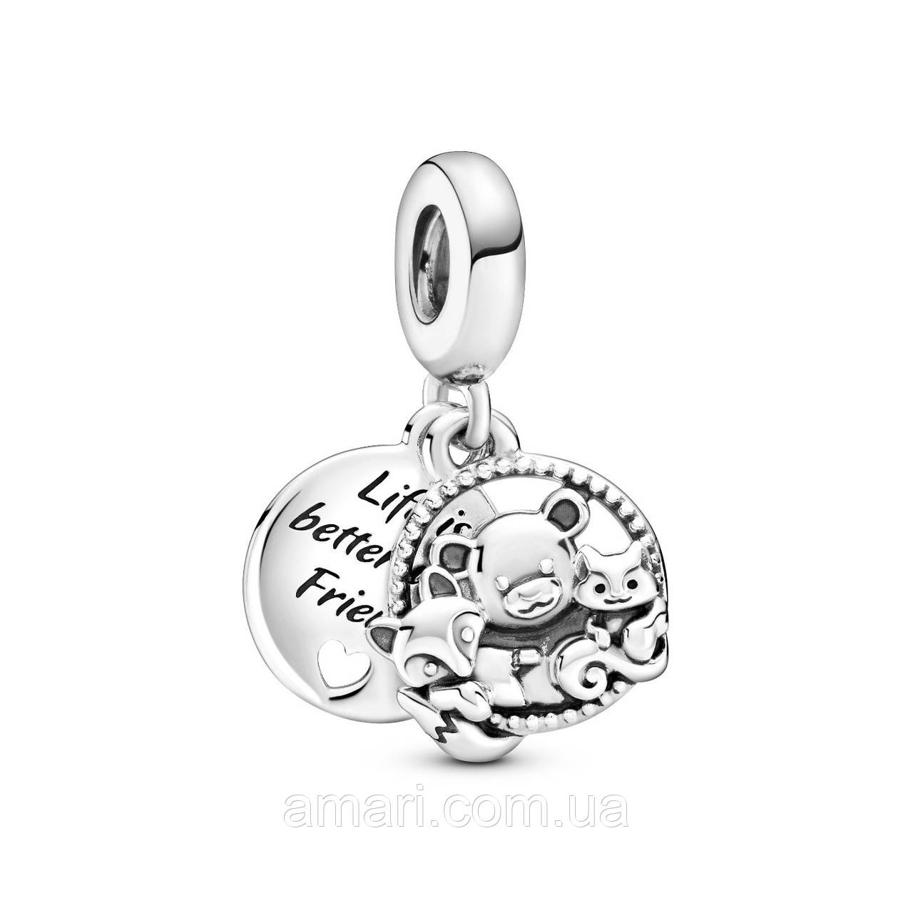 Срібний шарм Пандора «Ведмідь, лисиця та білка друзі» 799078C00, фото 1