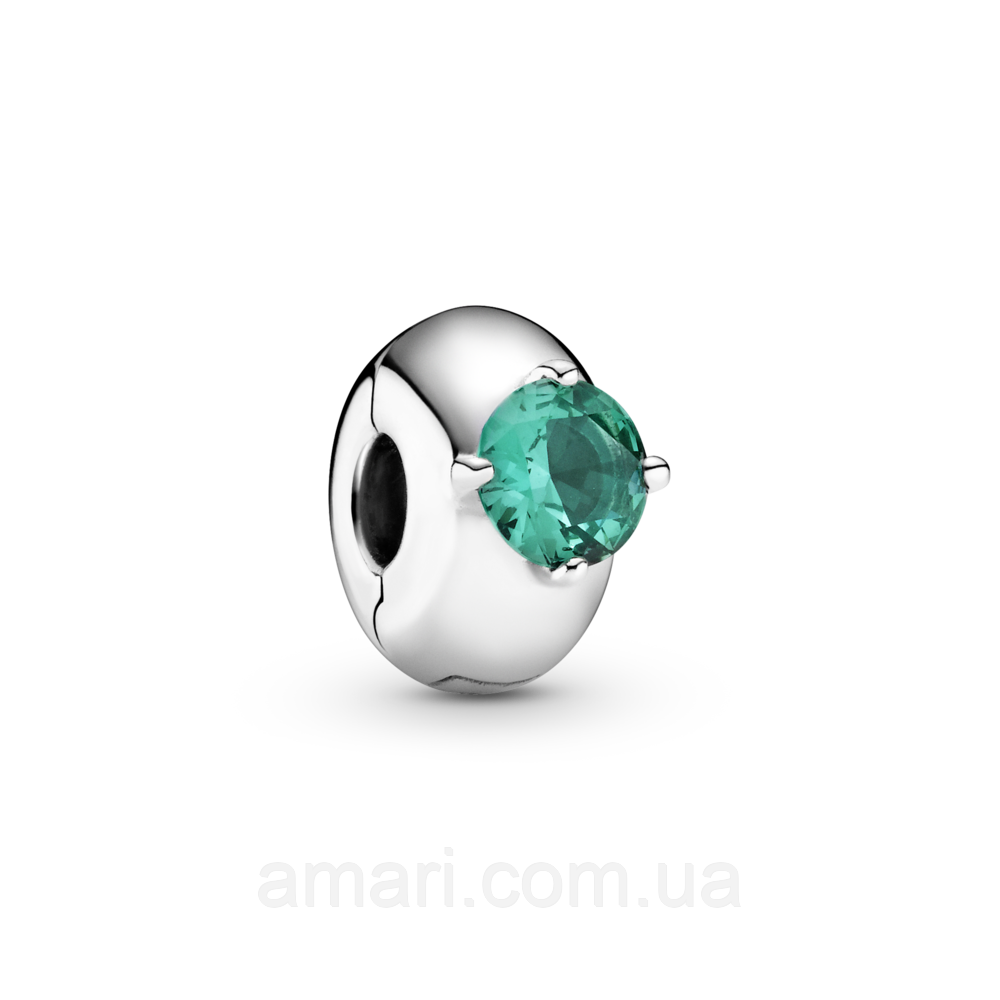 Срібний шарм Пандора-кліпса Пандора "Зелений круглий солітер" 799204C03, фото 1