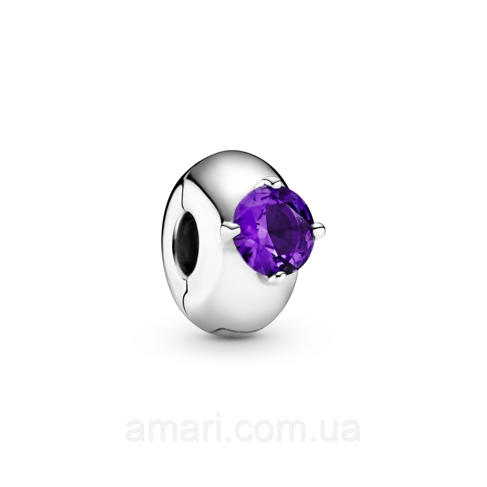 Срібний шарм Пандора-кліпса Пандора "Пурпуровий круглий солітер" 799204C02, фото 1