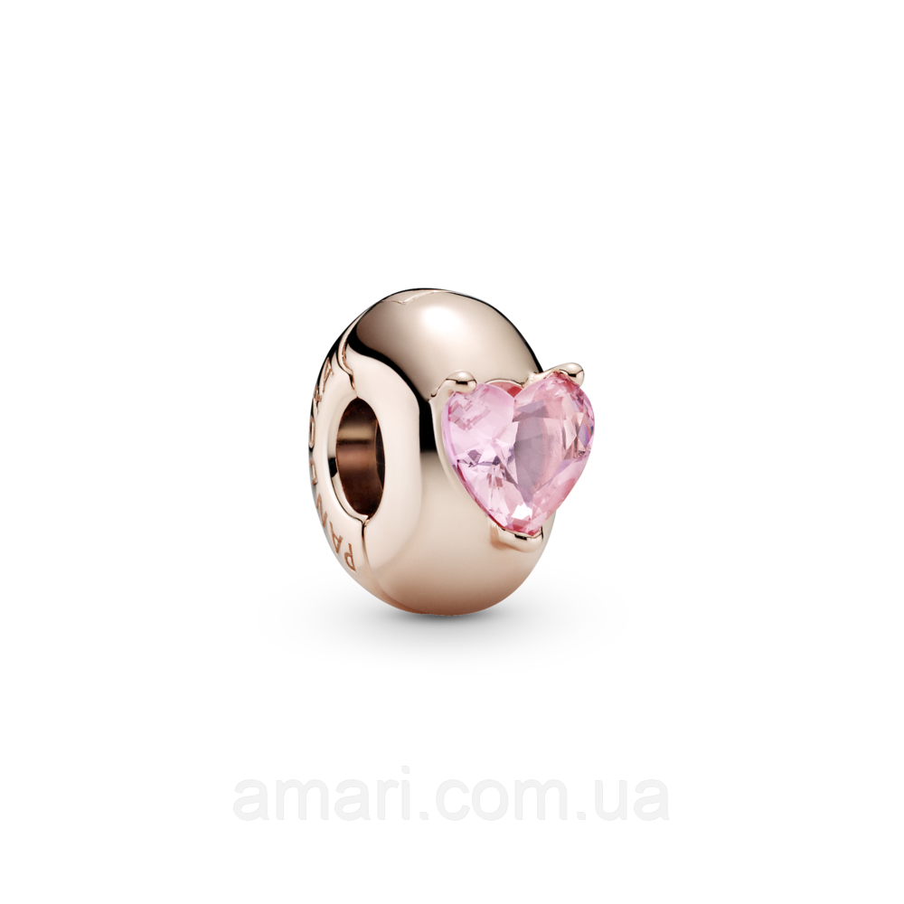 Срібний шарм Пандора-кліпса Пандора "Рожеве серце солітер", фото 1