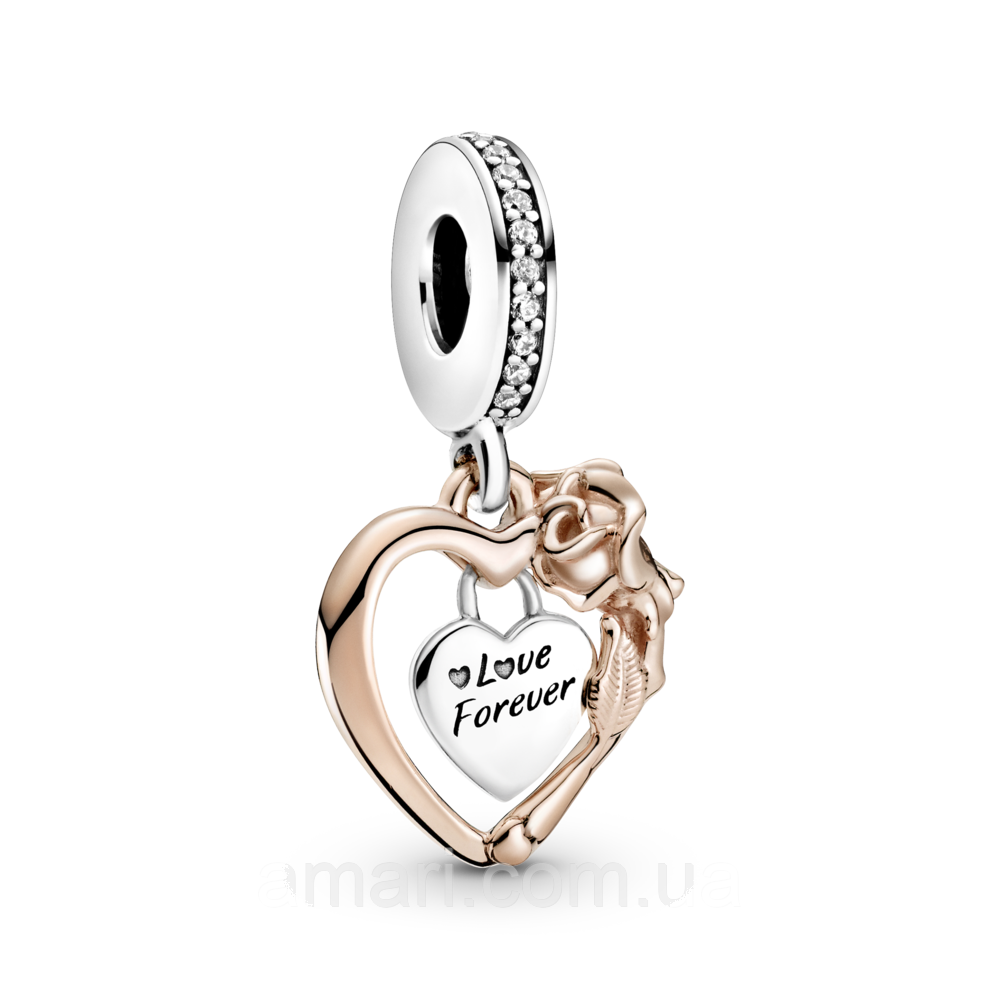 Срібний шарм Пандора "Серце та троянда" 789290C01, фото 1