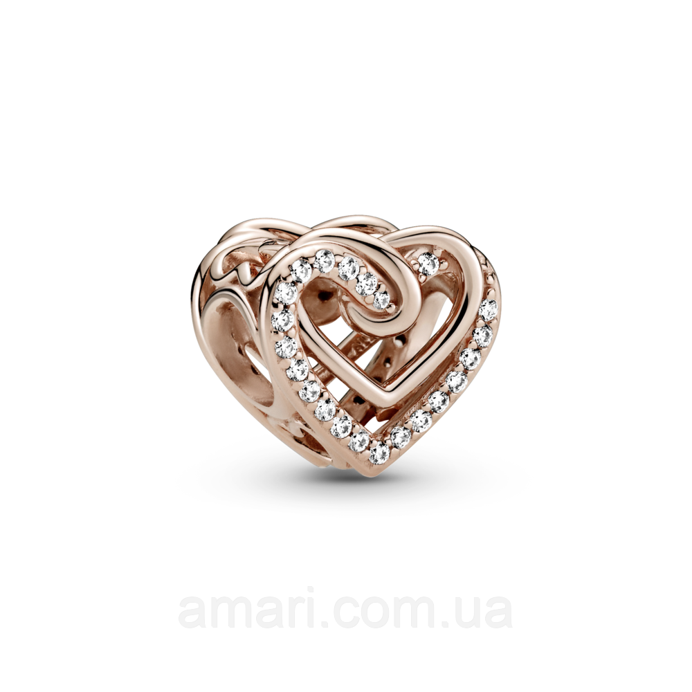 Срібний шарм Пандора "Блискучі переплетені серця" 789270C01, фото 1