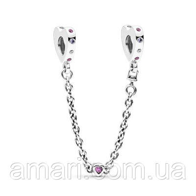 Срібний захисний ланцюжок Пандора "Яскраві серця" 797245NRPMX, фото 1