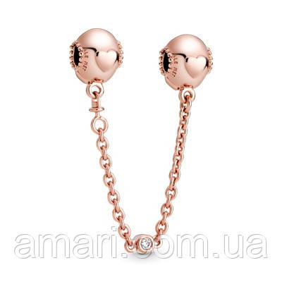 Срібний захисний ланцюжок Пандора "Сієдені серця" 787636CZ, фото 1