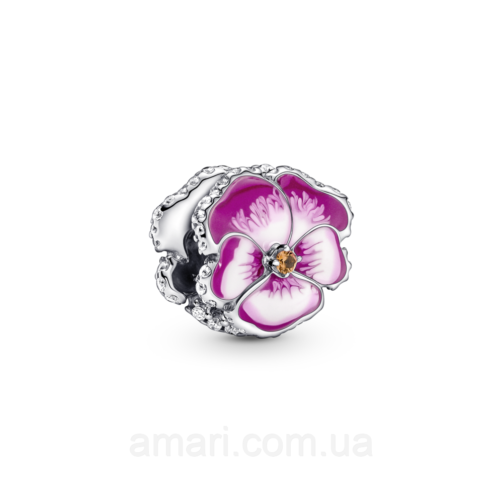 Срібний шарм Пандора "Рожева фіалка" 790777C01, фото 1