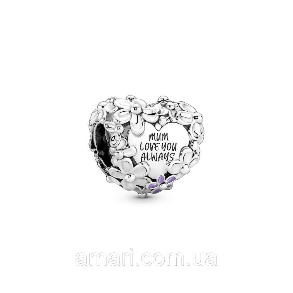 Срібний шарм Пандора "Ромашками для матусі" 791155C01, фото 1