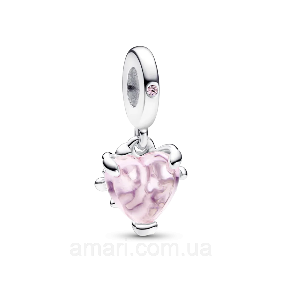 Срібний шарм Пандора "Сімейне дерево та рожеве серце", фото 1