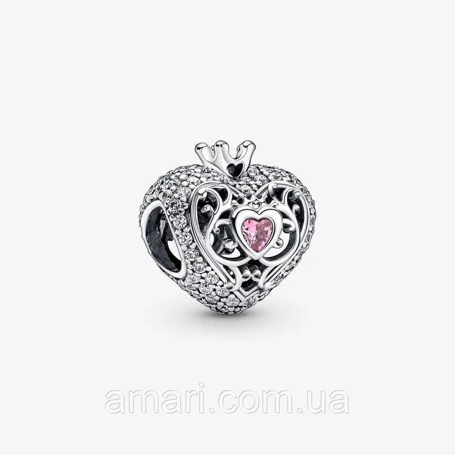 Срібний шарм Пандора "Королівська корона з рожевим каменем" 790763C01, фото 1