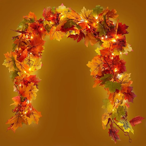 Штучний кленовий лист на Хелловін c led підсвічуванням на міні батарейках 2м