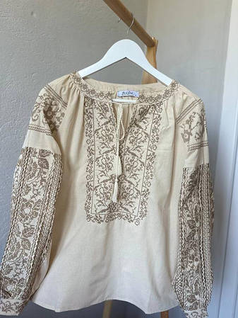 Жіноча світло-бежева вишиванка з бежевими візерунками розміри XL, 2XL, 3XL, фото 1