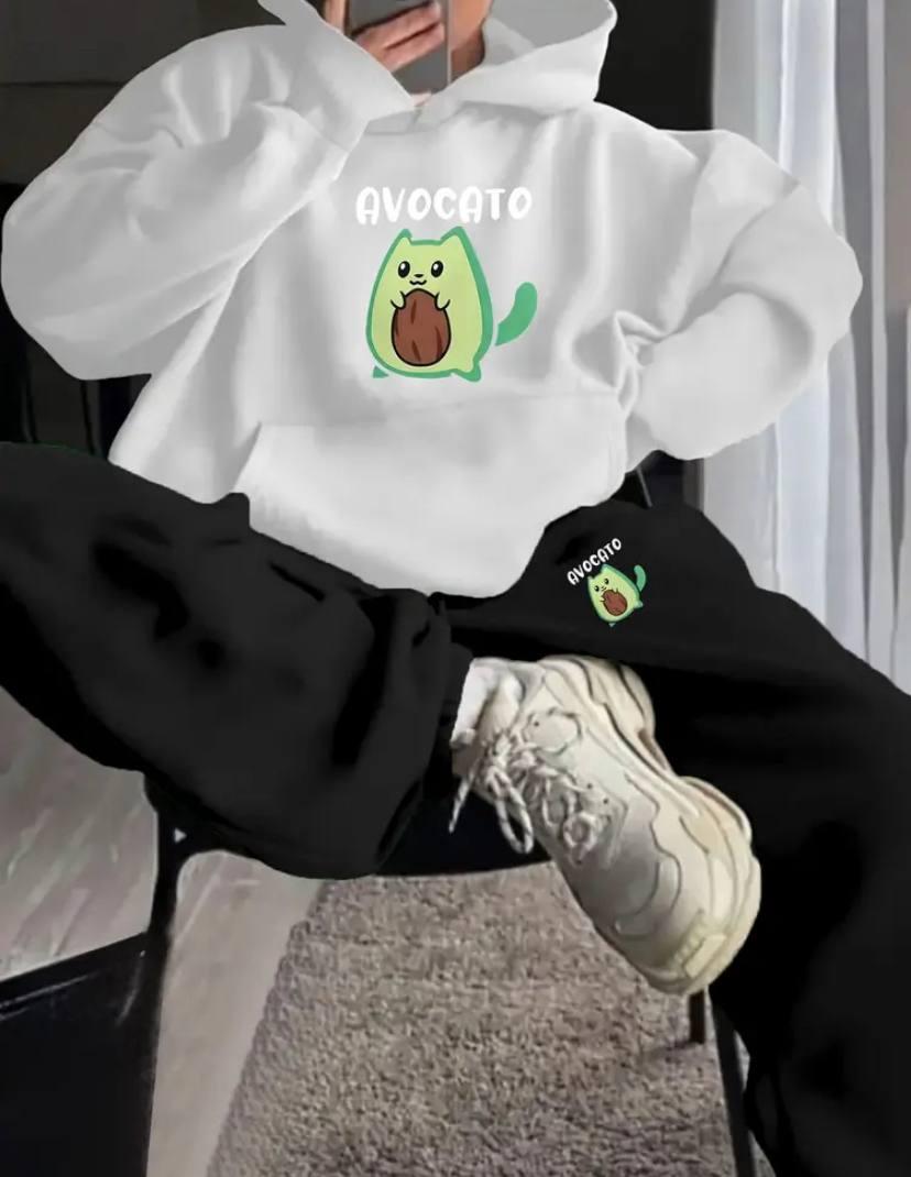 Стильний костюм двійка з трехнитки на флісі з принтом авокадо, фото 1