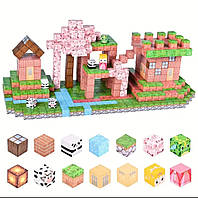 Магнітний конструктор Майнкрафт Вишневий сад з вітряком, Minecraft магнітні блоки 100 кубиків