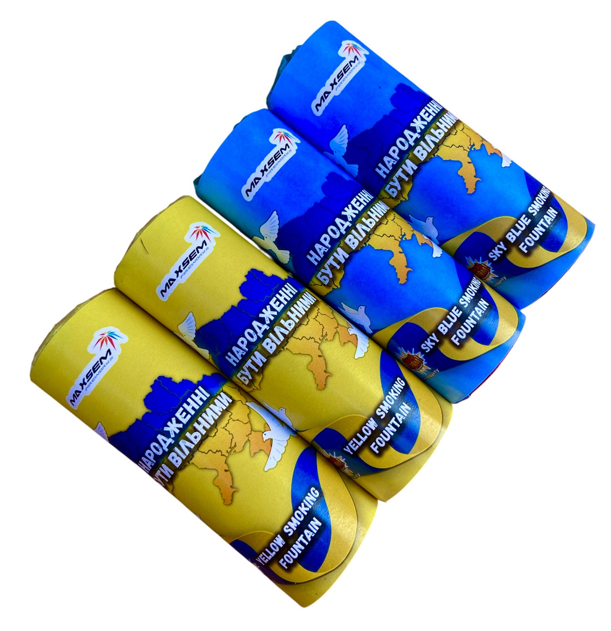 Кольоровий дим патріотичний набір Жовтий Синій MA0509 Maxsem 45 сек, 4 шт/уп, фото 1