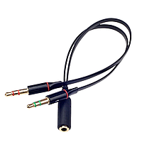 Кабель-перехідник Jack 3.5 (мама)/2*Jack 3.5 (тато) чорний, аудіо перехіднік з 1 на 2