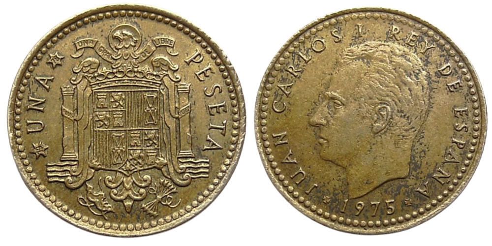 Монета 1 песета. 1975 рік, Іспанія.(Г)