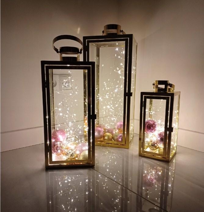 Набір золотих скляних ліхтарів, камінний декор RUHHY 26476, фото 1