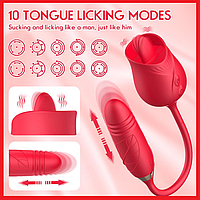 Вибратор роза с язычком и выдвижением, клиторально-вагинальный телескопический вибратор Dropp OPT