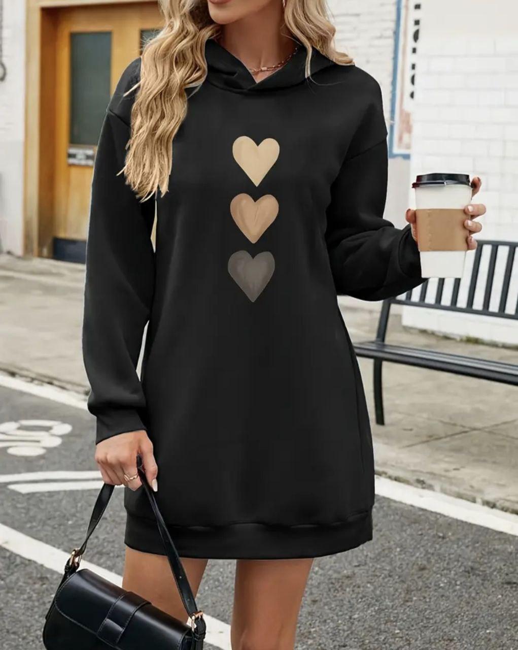 Жіноча тепла сукня з сердечками, фото 1