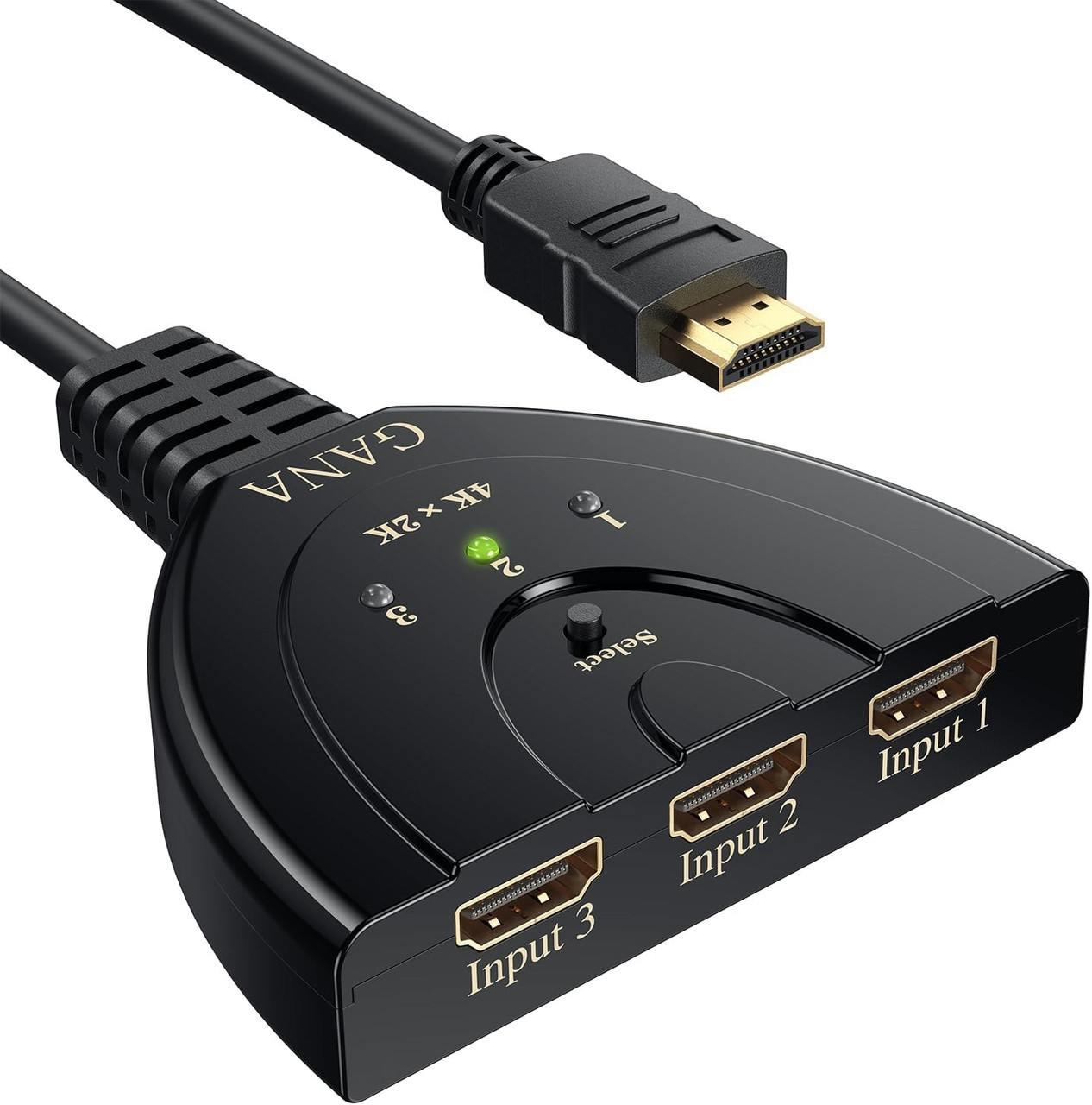 HDMI перемикач GANA 3 порти, 4K, Full HD, 3D, позолочений, з кабелем, фото 1